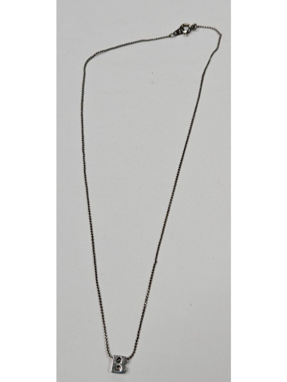 Vintage 80s B Initial Pendant Charm Necklace Spring Ring Clasp 16 inches Long